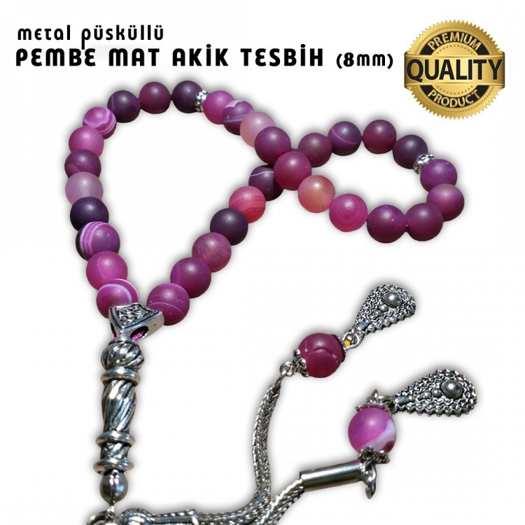 Akik (Pembe Mat) Taşı Tesbih - 8 MM