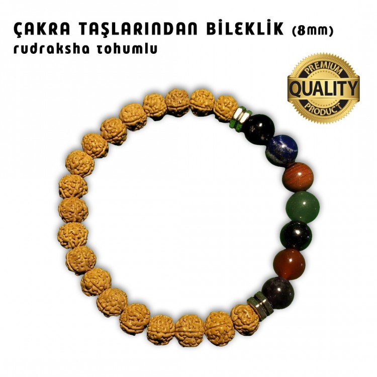 Çakra Taşlarndan Bileklik - 8 MM (Rudraksha Tohumlu)