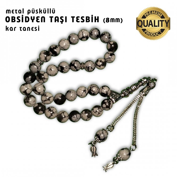 Obsidyen Taşı Tesbih - 8 MM (Kar Tanesi)