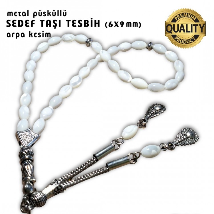 Sedef Taşı Tesbih - 6X9 MM (Arpa Kesim)