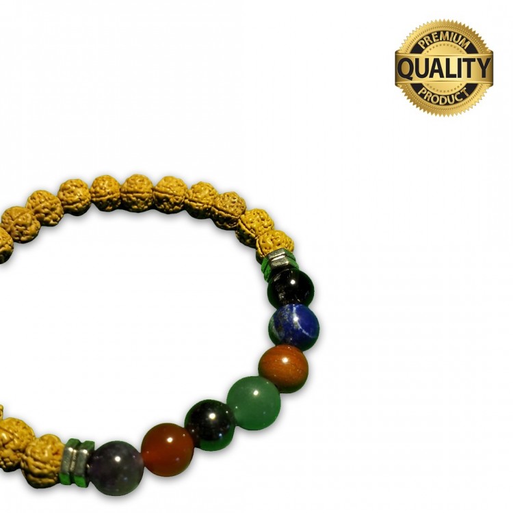 Çakra Taşlarndan Bileklik - 8 MM (Rudraksha Tohumlu)