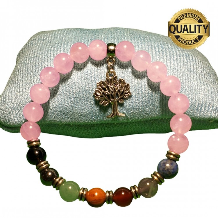 PEMBE KUVARS TAŞI BİLEKLİĞİ - 8 MM (ÇAKRA TAŞLI)