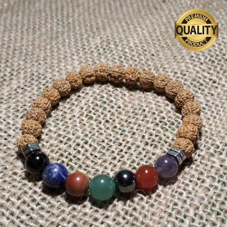 ÇAKRA TAŞLARINDAN BİLEKLİK - 8 MM (RUDRAKSHA TOHUMLU)