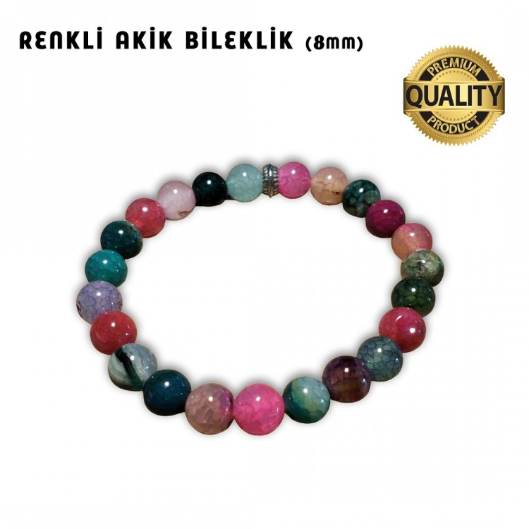 Akik (Renkli) Taşı Bileklik - 8 MM